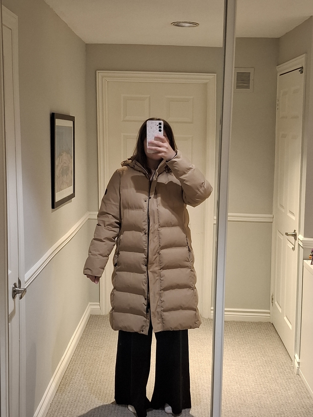 Women's Long Puffer Coat in Beige
